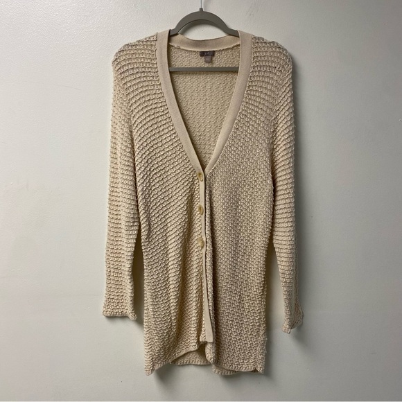 J Jill Textured Oatmeal Longline Cardigan Cotton Wool Blend Size Large - Picture 3 of 6